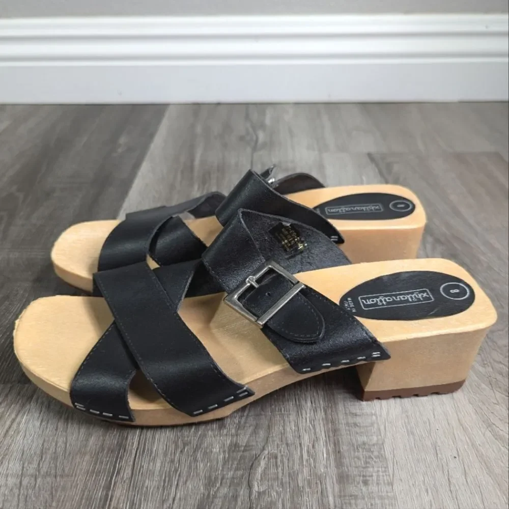 Xhilaration Y2K black leather faux wood chunky platform buckle sandal womens 8